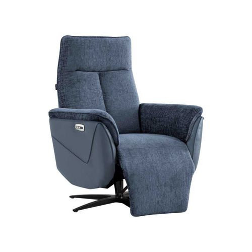 Fauteuil Relax Électrique Pivotant Bi-matière Tissu Chenillé Et Pvc Bleu - Celeste