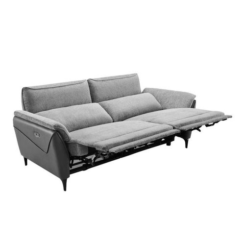 Canapé 3 Places Relax Électrique Bi-matière Tissu Chenillé Et Pvc Gris - Celeste