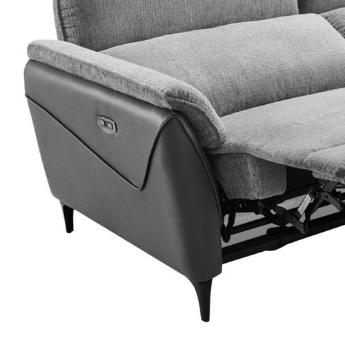 Canapé 3 Places Relax Électrique Bi-matière Tissu Chenillé Et Pvc Gris - Celeste