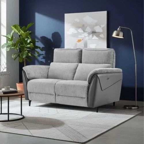 Canapé 2 Places Relax Électrique Bi-matière Tissu Chenillé Et Pvc Gris - Celeste