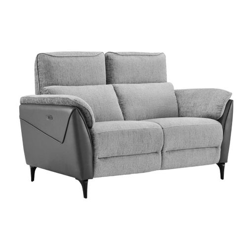 Canapé 2 Places Relax Électrique Bi-matière Tissu Chenillé Et Pvc Gris - Celeste