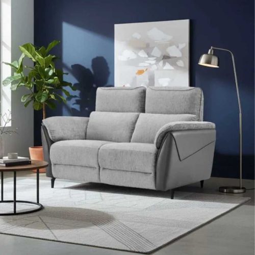 Canapé 2 Places Fixe Bi-matière Tissu Chenillé Et Pvc Gris - Celeste