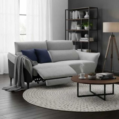 Canapé 3 Places Relax Électrique Tissu Chenillé Bicolore Gris Et Gris Carbone - Akenia