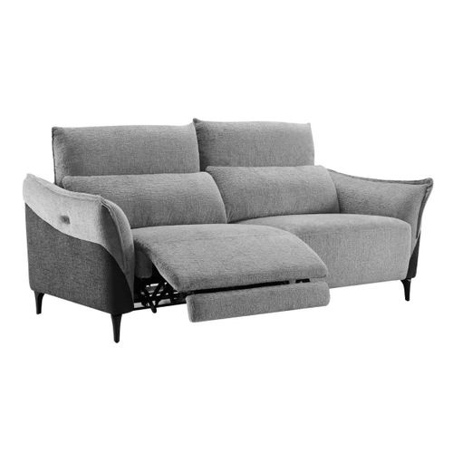 Canapé 3 Places Relax Électrique Tissu Chenillé Bicolore Gris Et Gris Carbone - Akenia