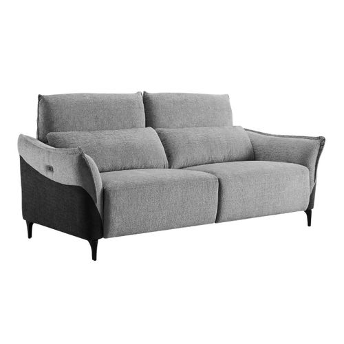 Canapé 3 Places Relax Électrique Tissu Chenillé Bicolore Gris Et Gris Carbone - Akenia