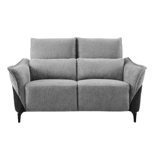 Canapé 2 Places Relax Électrique Tissu Chenillé Bicolore Gris Et Gris Carbone - Akenia