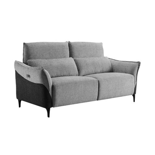 Canapé 2 Places Relax Électrique Tissu Chenillé Bicolore Gris Et Gris Carbone - Akenia