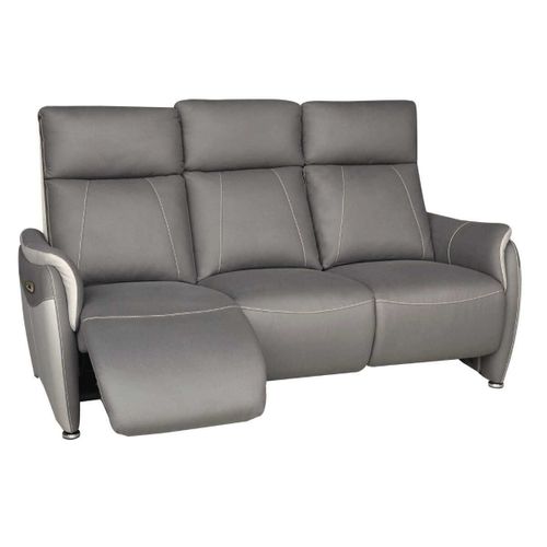 Canapé 3 Places Relax Électrique Tissu Micro Grain Gris Plomb Et Gris Perle Avec Tablette Centrale