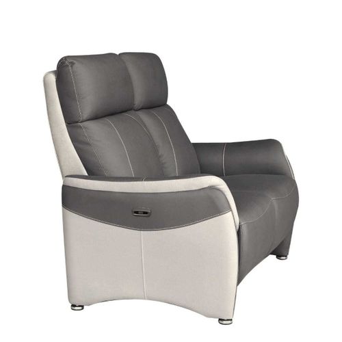 Canapé 2 Places Relax Électrique Tissu Micro Grain Gris Plomb Et Gris Perle - Sangy
