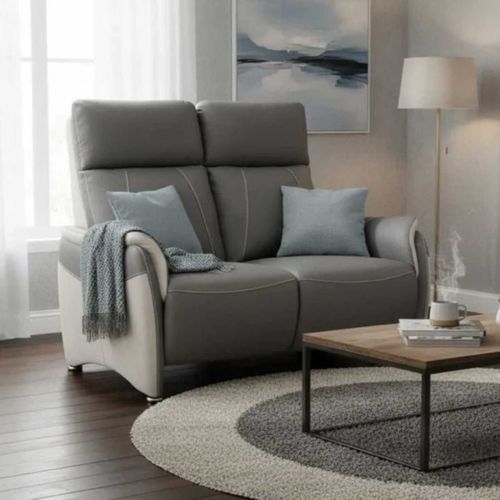 Canapé 2 Places Relax Électrique Tissu Micro Grain Gris Plomb Et Gris Perle - Sangy