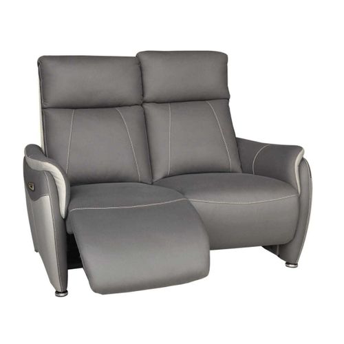 Canapé 2 Places Relax Électrique Tissu Micro Grain Gris Plomb Et Gris Perle - Sangy