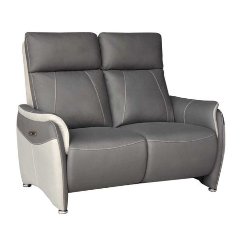 Canapé 2 Places Relax Électrique Tissu Micro Grain Gris Plomb Et Gris Perle - Sangy