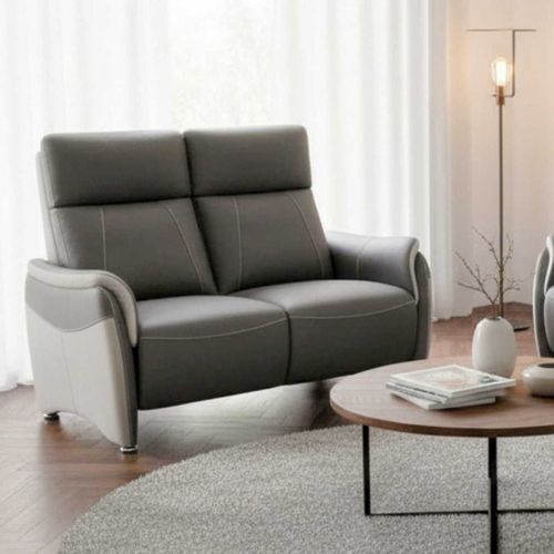 Canapé 2 Places Fixe Tissu Micro Grain Gris Plomb Et Gris Perle - Sangy