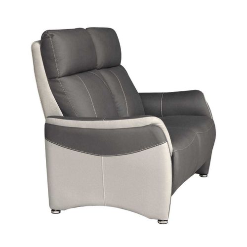 Canapé 2 Places Fixe Tissu Micro Grain Gris Plomb Et Gris Perle - Sangy