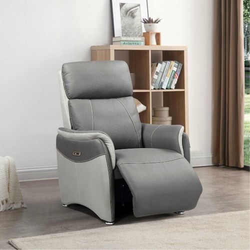 Fauteuil Relax Électrique Tissu Micro Grain Gris Plomb Et Gris Perle - Sangy