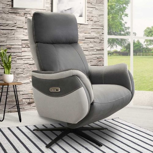 Fauteuil Relax Électrique Pivotant Tissu Micro Grain Gris Plomb Et Gris Perle - Sangy