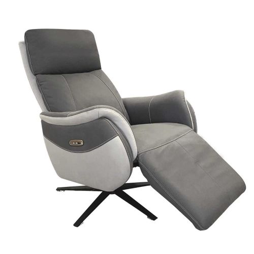 Fauteuil Relax Électrique Pivotant Tissu Micro Grain Gris Plomb Et Gris Perle - Sangy