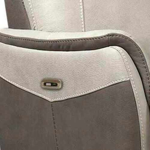 Canapé 3 Places Relax Électrique Tissu Micro Peau Brun Taupe Et Beige Mastic Avec Tablette Centrale