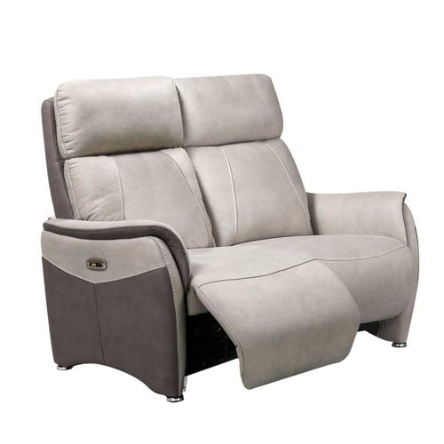 Canapé 2 Places Relax Électrique Tissu Micro Peau Brun Taupe Et Beige Mastic - Sangy