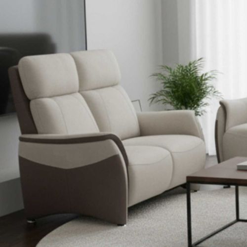 Canapé 2 Places Fixe Tissu Micro Peau Brun Taupe Et Beige Mastic - Sangy