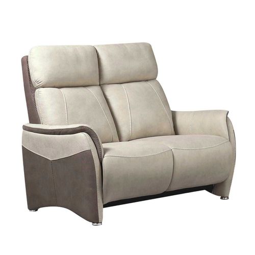 Canapé 2 Places Fixe Tissu Micro Peau Brun Taupe Et Beige Mastic - Sangy