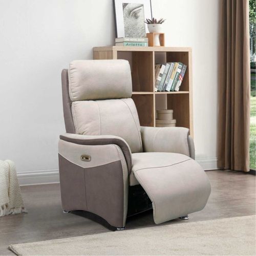 Fauteuil Relax Électrique Tissu Micro Peau Brun Taupe Et Beige Mastic - Sangy