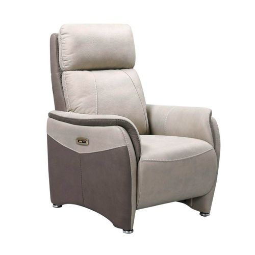 Fauteuil Relax Électrique Tissu Micro Peau Brun Taupe Et Beige Mastic - Sangy
