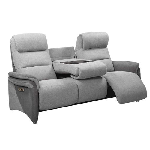 Canapé 3 Places Relax Électrique Tissu Polyester Gris Clair Et Gris Foncé Avec Tablette Centrale Im