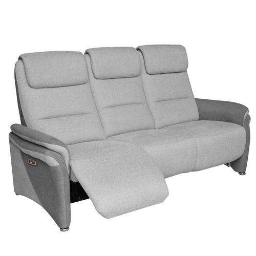 Canapé 3 Places Relax Électrique Tissu Polyester Gris Clair Et Gris Foncé Avec Tablette Centrale Im