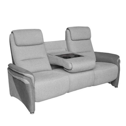 Canapé 3 Places Fixe Tissu Polyester Gris Clair Et Gris Foncé Avec Tablette Centrale Imitation Noye