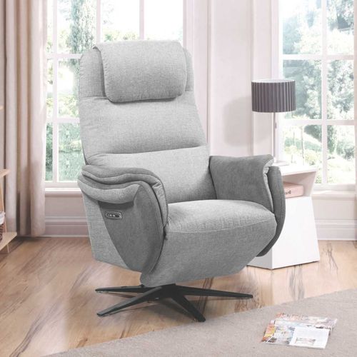 Fauteuil Relax Électrique Pivotant Tissu Polyester Gris Clair Et Gris Foncé - Nadir