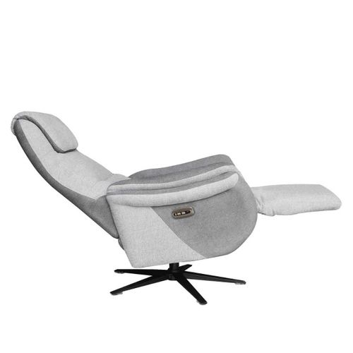 Fauteuil Relax Électrique Pivotant Tissu Polyester Gris Clair Et Gris Foncé - Nadir