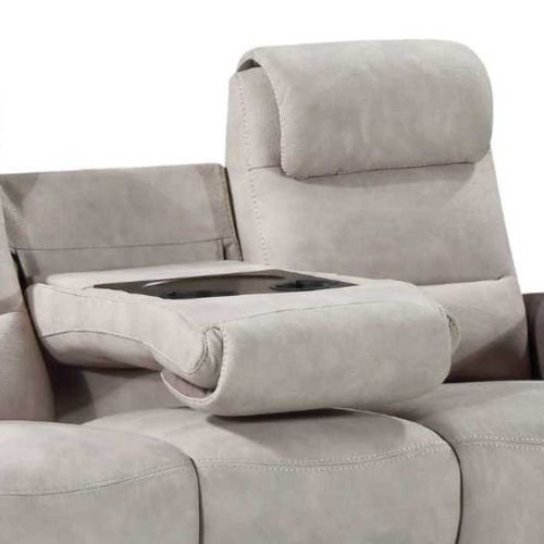 Canapé 3 Places Relax Électrique Tissu Micro Peau Brun Et Mastic Avec Tablette Centrale Imitation N