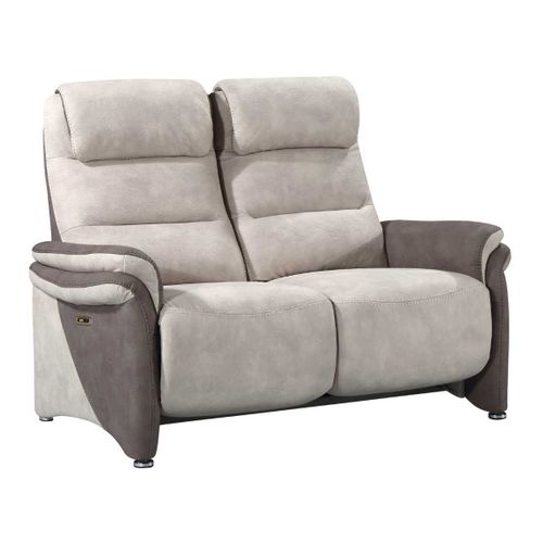 Canapé 2 Places Relax Électrique Tissu Micro Peau Brun Et Mastic - Nadir