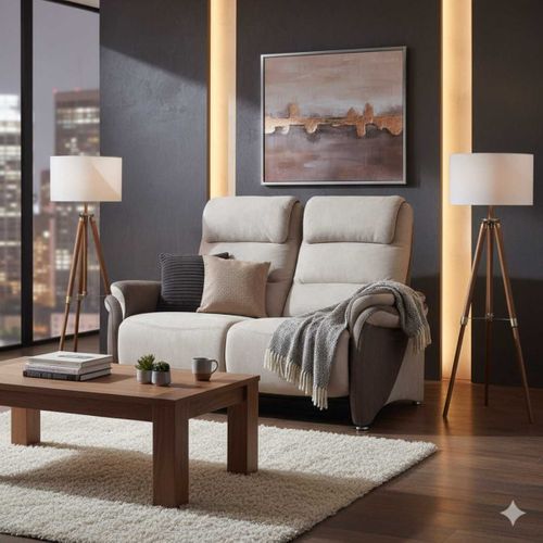 Canapé 2 Places Fixe Tissu Micro Peau Brun Et Mastic - Nadir