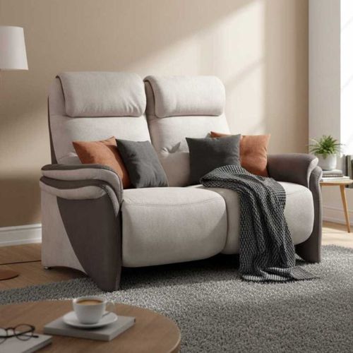 Canapé 2 Places Fixe Tissu Micro Peau Brun Et Mastic - Nadir