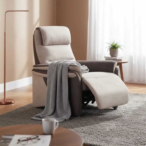 Fauteuil Relax Électrique Tissu Micro Peau Brun Et Mastic - Nadir