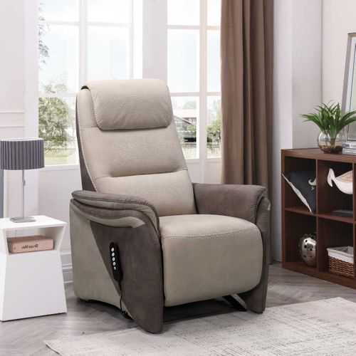 Fauteuil Relax Électrique Releveur Tissu Micro Peau Brun Et Mastic - Nadir