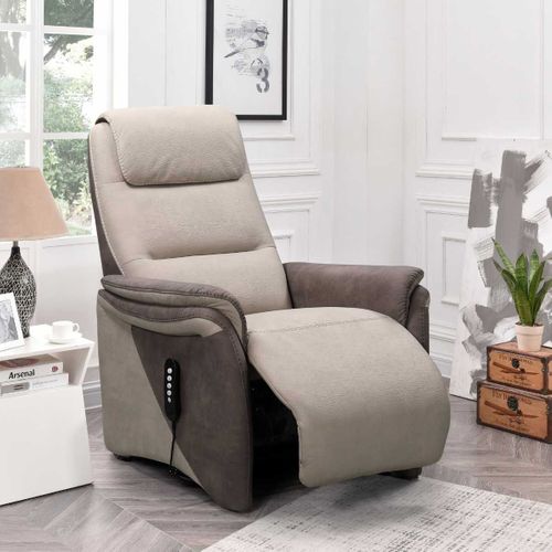 Fauteuil Relax Électrique Releveur Tissu Micro Peau Brun Et Mastic - Nadir