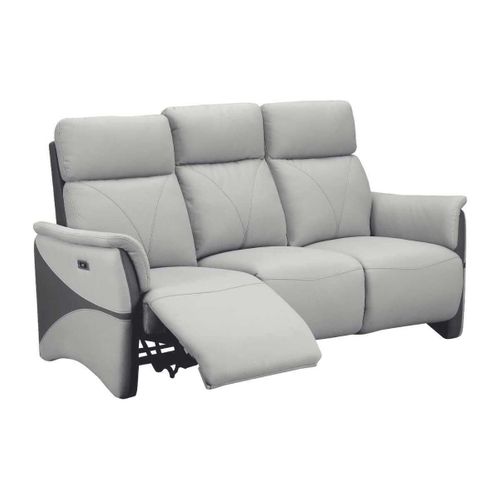 Canapé 3 Places Relax Électrique Tissu Micro Peau Bicolore Gris Avec Tablette Centrale - Symphony