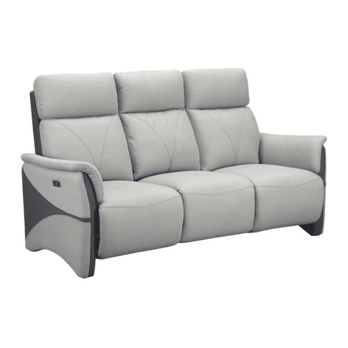 Canapé 3 Places Relax Électrique Tissu Micro Peau Bicolore Gris Avec Tablette Centrale - Symphony