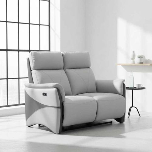 Canapé 2 Places Relax Électrique Tissu Micro Peau Bicolore Gris - Symphony