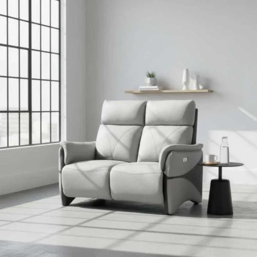 Canapé 2 Places Relax Électrique Tissu Micro Peau Bicolore Gris - Symphony