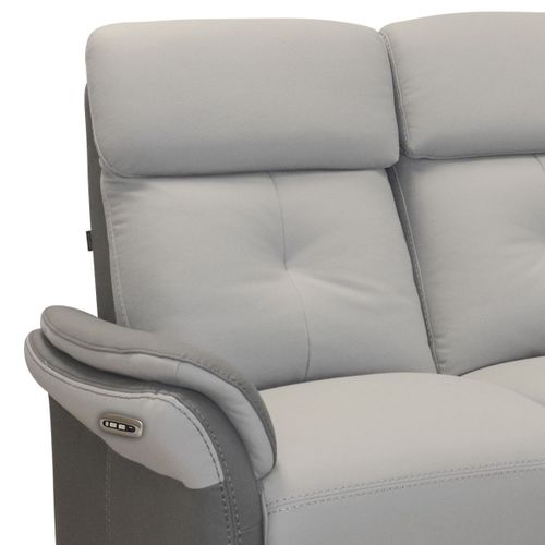 Canapé 2 Places Relax Électrique Tissu Micro Grain Gris Perle Et Gris Plomb - Djino