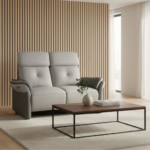 Canapé 2 Places Relax Électrique Tissu Micro Grain Gris Perle Et Gris Plomb - Djino