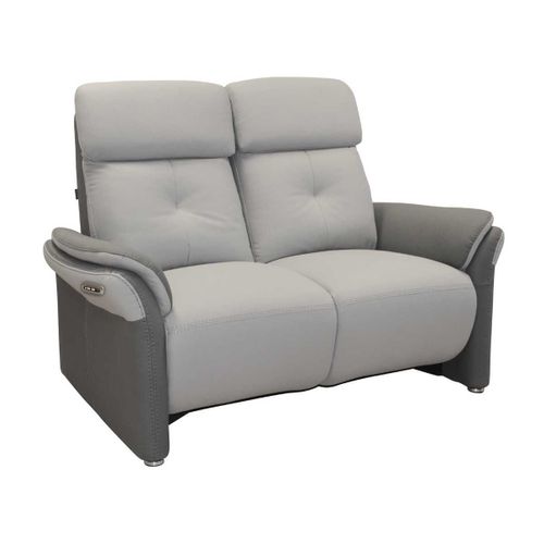 Canapé 2 Places Relax Électrique Tissu Micro Grain Gris Perle Et Gris Plomb - Djino