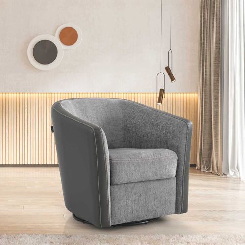 Fauteuil Cabriolet Pivotant 360° Tissu Chenillé Bicolore Et Pvc Gris - Ginko