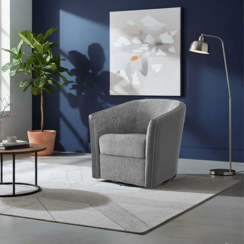 Fauteuil Cabriolet Pivotant 360° Tissu Chenillé Bicolore Et Pvc Gris - Ginko