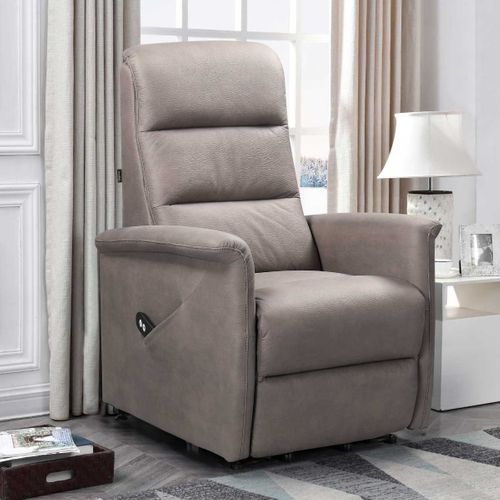 Fauteuil Relax Électrique Releveur Mono Moteur Tissu Micro Peau Brun Taupe - Magix