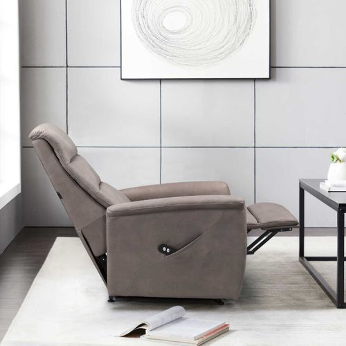 Fauteuil Relax Électrique Releveur Mono Moteur Tissu Micro Peau Brun Taupe - Magix